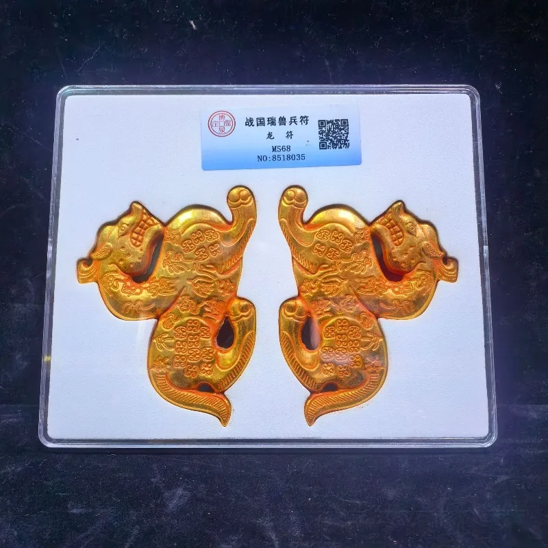 Retro Chinese Tiger Shape Military Tally Replica Set Embossed Pattern Gold Tone Craft Table Decor Vintage Collectible Ornament