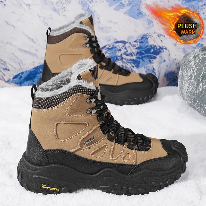Fashionable and Classic Men's Outdoor Snow Boots, Fleece-Lined Warm Snow Sports Shoes, Ski Boots for Outfit Pairing, Comfortable Thick-Soled Lightweight Casual Walking Shoes, Suitable for Winter Daily Outdoor Activitie