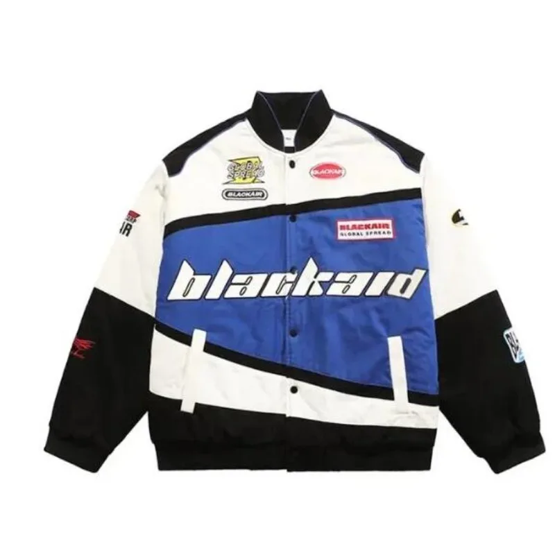 2024 New American Retro Motorcycle Wear Black Printed Jacket Casual Loose Fashion Long Sleeve Windbreaker Trendy Couple Tops Y2k