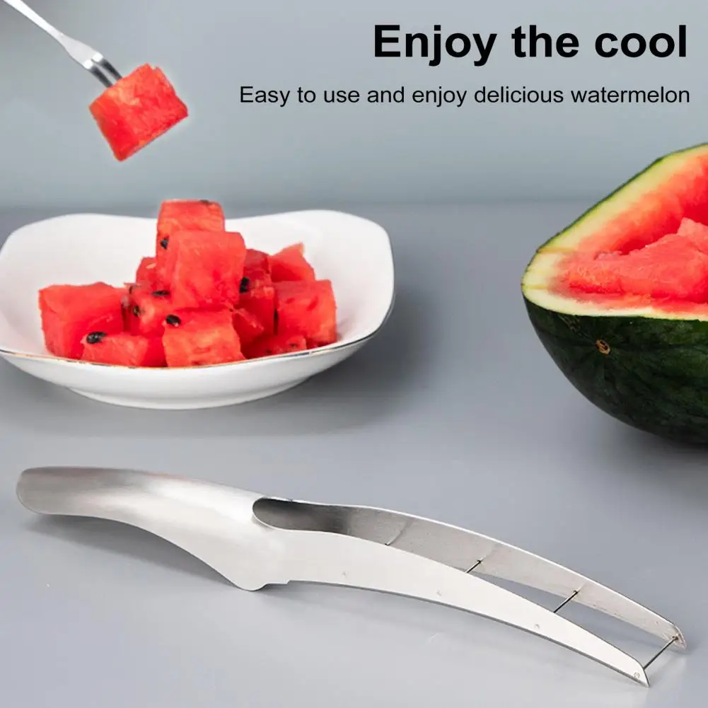 Uniform Cutting Grooves Non-sharp Blade Design Stainless Steel Watermelon Cutter Slicer with Forks for Home Outdoor for Camping