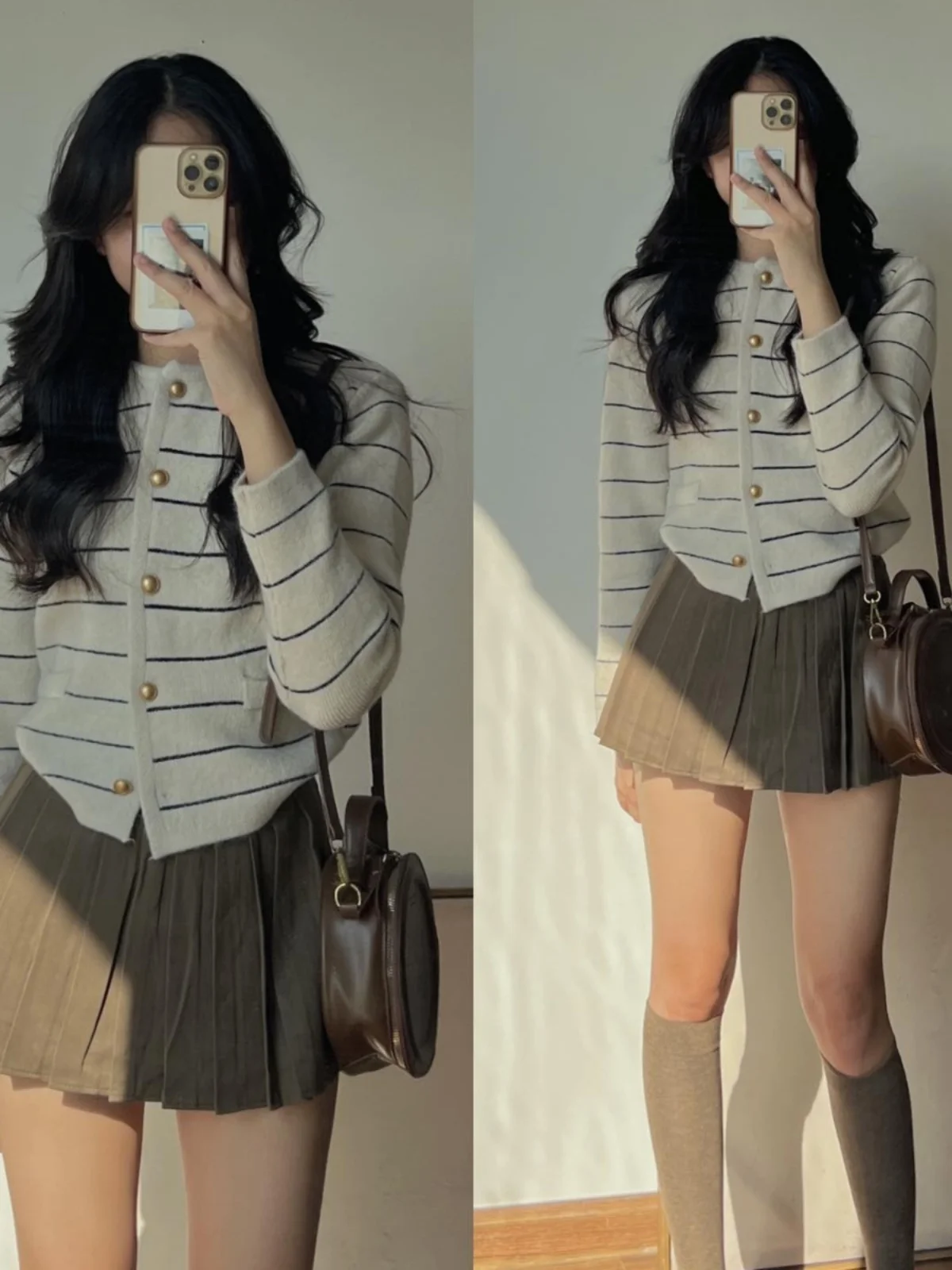 

Вязаный кардиган в полоску в стиле ретро, женский ор-дизайн, круглый свитер на одной пуговице, верхняя одежда, осенний корейский свободный крой