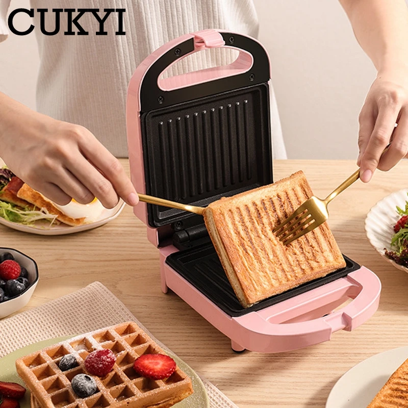 CUKYI 650 واط المنزلية على الوجهين التدفئة صانع الساندوتشات الكهربائية الإفطار آلة الهراء صانع فرن كعكة البيض محمصة صغيرة 220 فولت