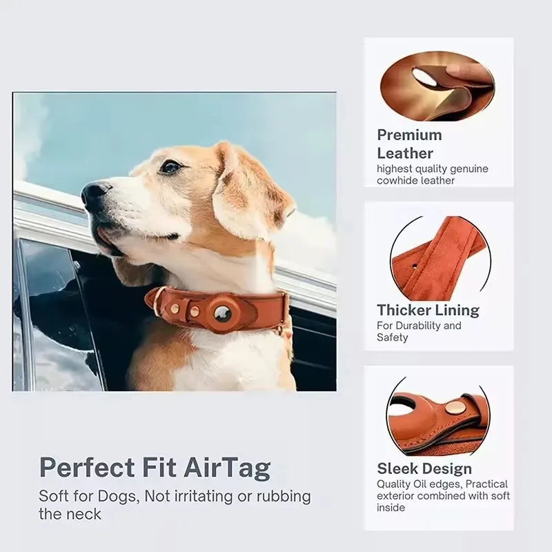 New Leather Pet Adjustable Collar for Apple Airtag Location Tracker Dog Cat Anti-lost AirTag Case Airtags Location Collar