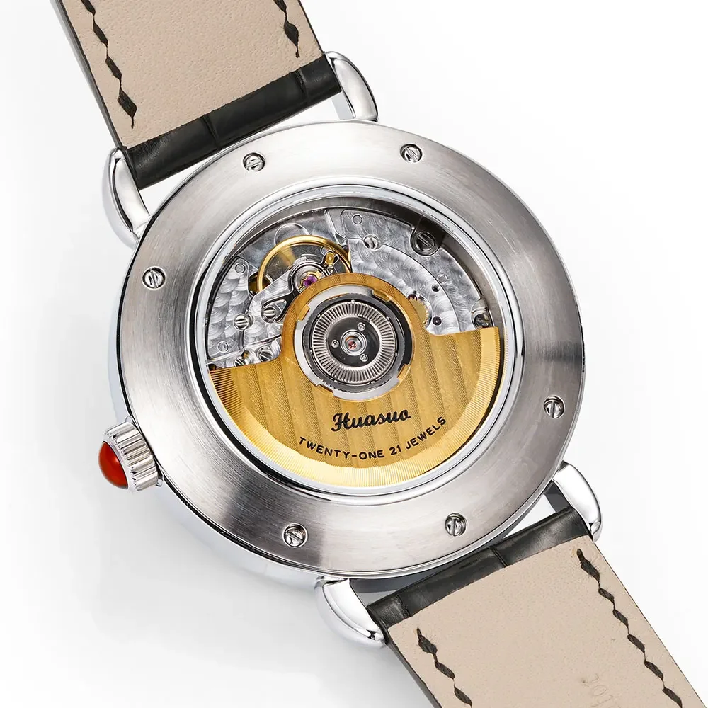 HUASUO 41mm Orologi di lusso con quadrante in agata rossa per uomo Seraphinite da polso in cristallo di zaffiro Movimento automatico ETA2892 o gabbiano