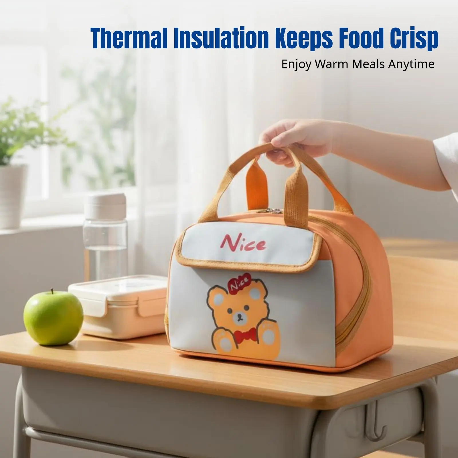 Cartoon Lunch Bag, Cute Student Bento Tote, Insulated Handheld Food Organizer, Large Capacity, Multi-Color