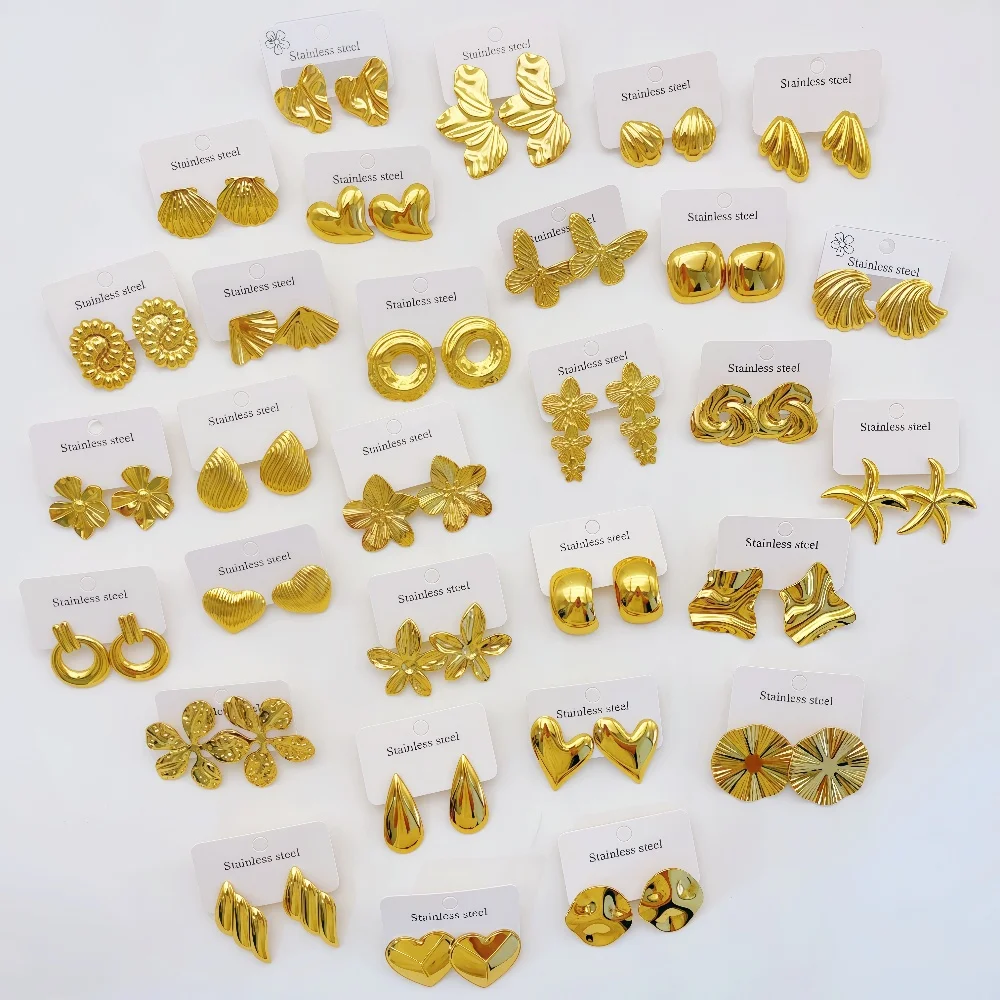 

5/10/20/30 пар модные серьги из нержавеющей стали с сердечком и цветком морской звезды для женщин, смешанный стиль, простой повседневный подарок для вечеринки, ювелирные изделия