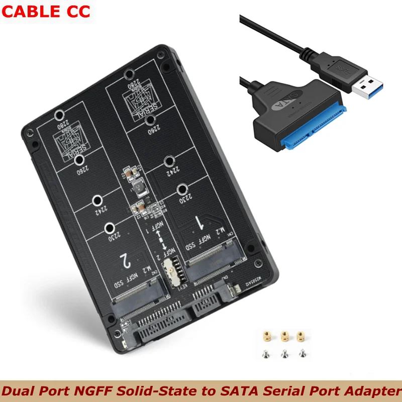 Dual Port NGFF Solid-State to SATA Serial Port Adapter Board 2 * M.2 to SATA 3.0 Expansion Card to USB External Cable