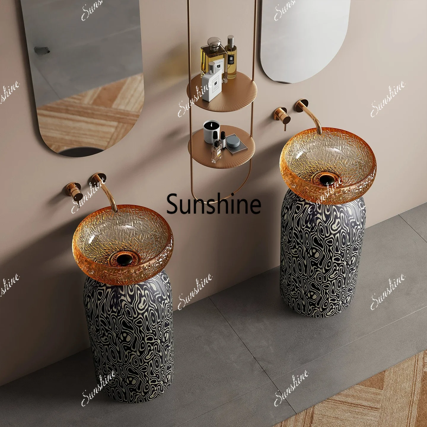 Black and white water corrugated column amber glass homestay commercial floor washing table