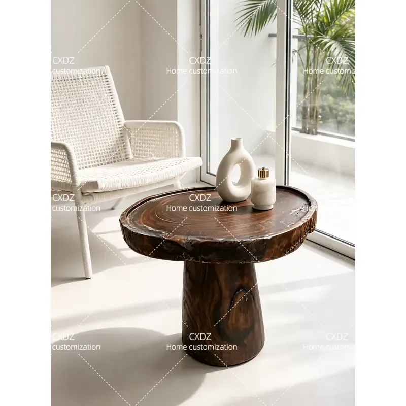 Solid wood edge living room irregular high-end sense movable small tea table sofa light luxury tatami bed and breakfast