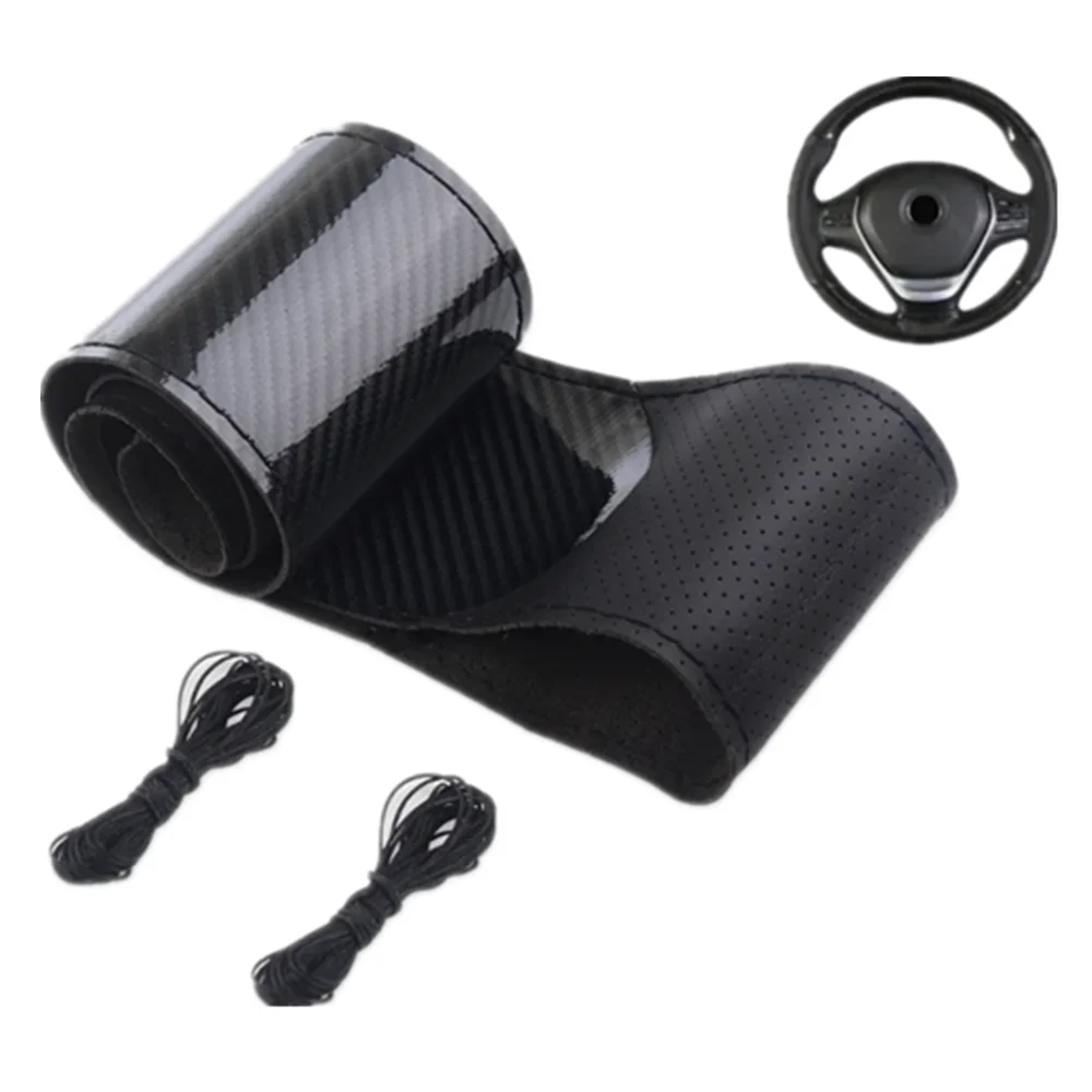 

Anti Slip DIY Hand Sewing Steering Wheel Cover Crystal Carbon Fiber Car Steering Wheel Cover Leather Braid Needles