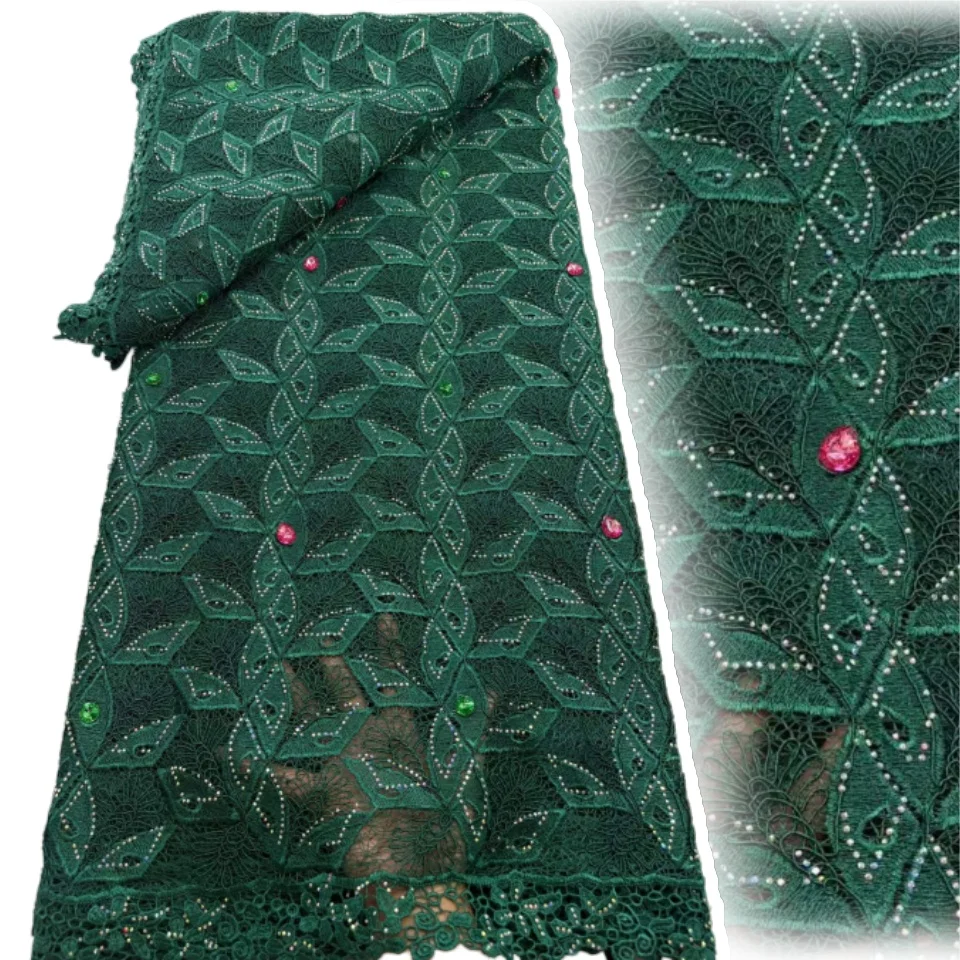 

African Crystal Stones Fabrics 5 Yards Guipure Cord Lace Fabrics 2026 New Nigerian Water Soluble Lace for Party Dresses AA2974