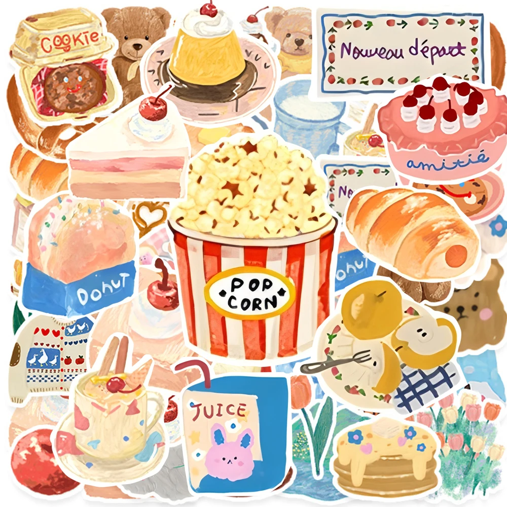 10/30/50 pçs estilo ins kawaii comida adesivos estéticos dos desenhos animados decoração decalques diy diário telefone bicicleta à prova dwaterproof água graffiti adesivo
