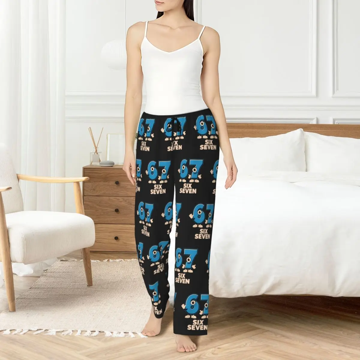 Custom Women's 67 Six Seven Brainrot Pajama Pants Print Funny Number Sleep Sleepwear Bottoms with Pockets