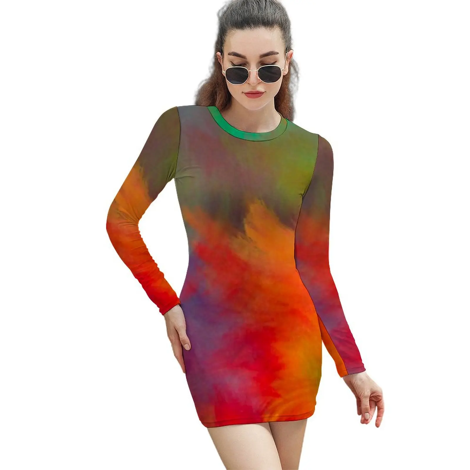

Abstract Colorful Paint Strokes Long-Sleeved Sheath Dress Long-Sleeved Sheath Dress dress summer purple
