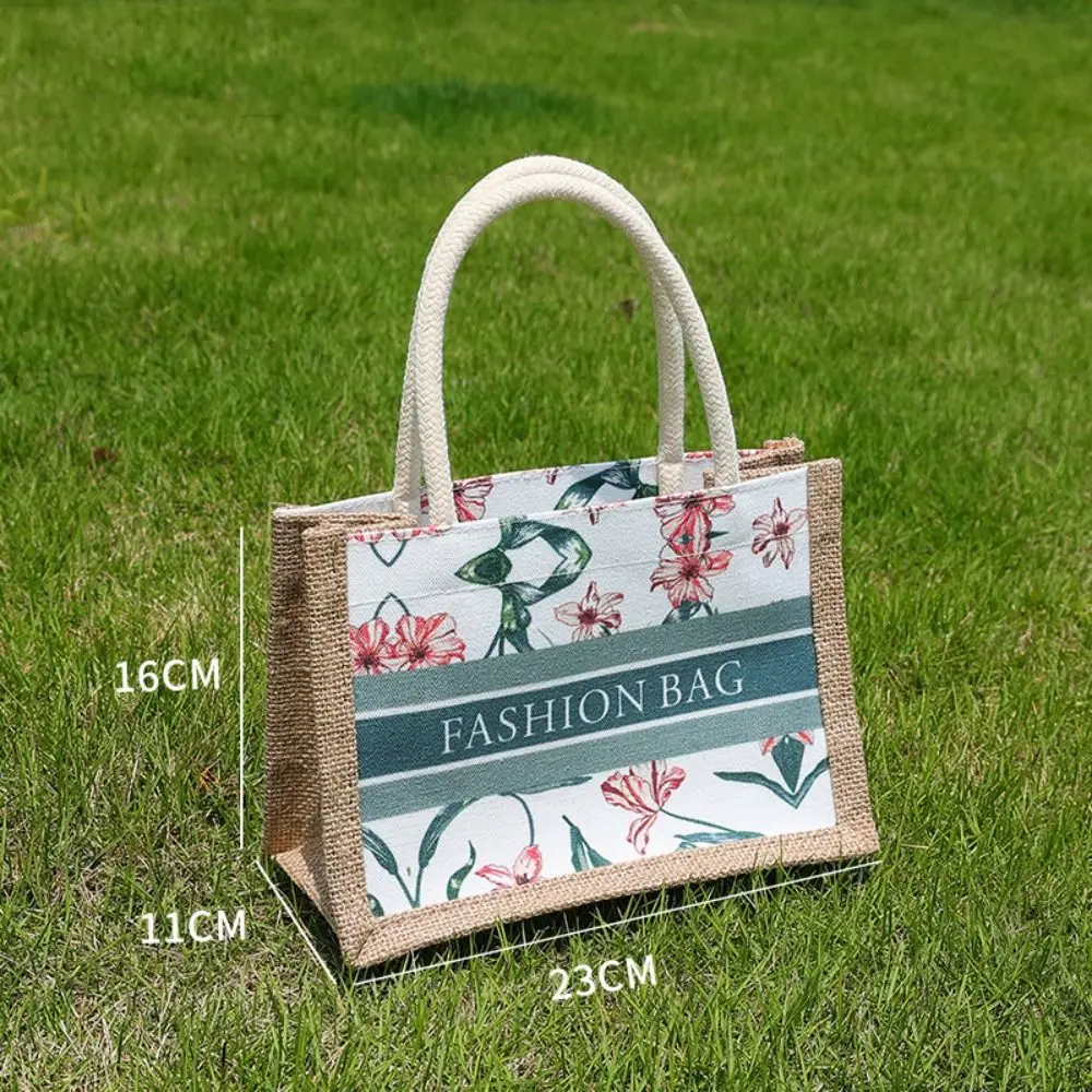 

Casual Linen Women Handbag Graffiti Reusable Shoulder Bag Flower Printing Beach Bags