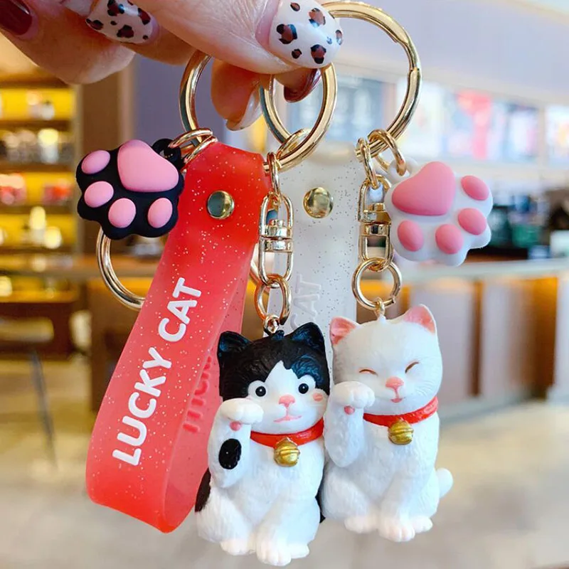 

Cute Resin Lucky Cat Fortune Cat Keychain Kitten Key Chain Car for Women Bag Keyring Pendent Dolls Charms Girls Pendant Jewelry