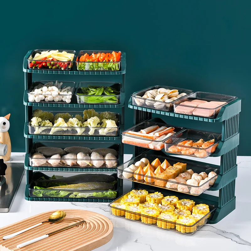 AOLIVIYA Kitchen Household Storage Rack Floor Multi-Layer Trolley Shelf For Hot Pot Platter Dish Tray Prep Stand Cart Bin