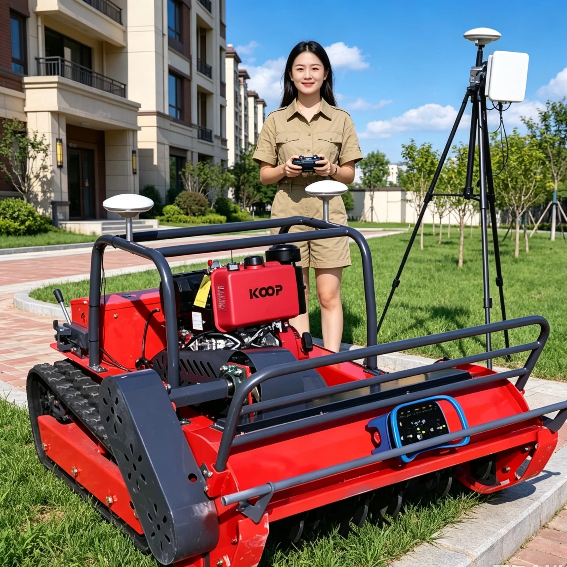 Customized Upscale Villa Hillside Yard 1200S‑GPS Red Intelligent Robot Lawn Mower, Durable Flail Blade, GPS Navigation For Autom