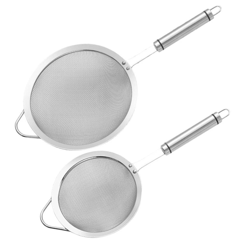 

2pcs Stainless Steel Fine Mesh Kitchen Colander Sieve Soybean Milk Flour Sifter Rice Cleaner Soup Skimmer Ladle Metal Food