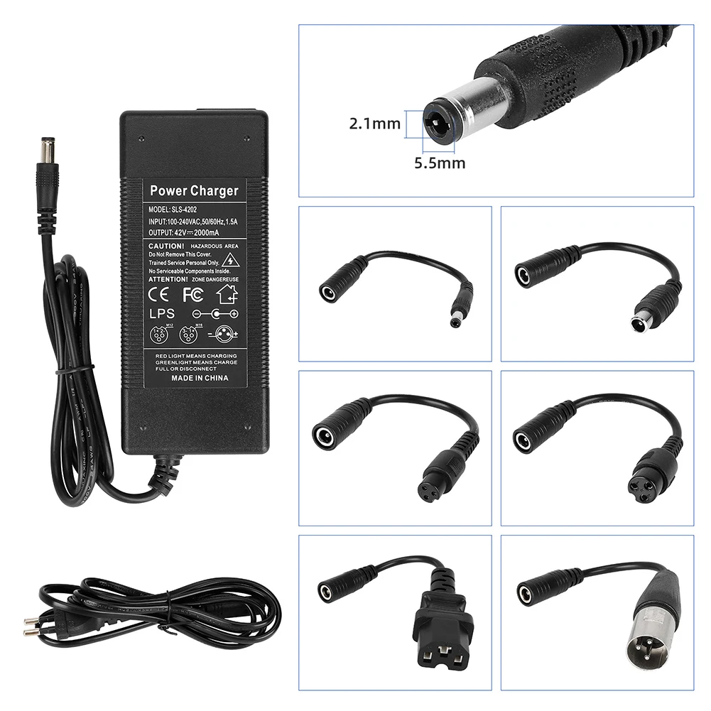 42V EU Electric Bicycle Battery Charger 42V/1.5A Charger With 6 Adapter Cables Electric Lithium Battery E-Bike Battery Charger