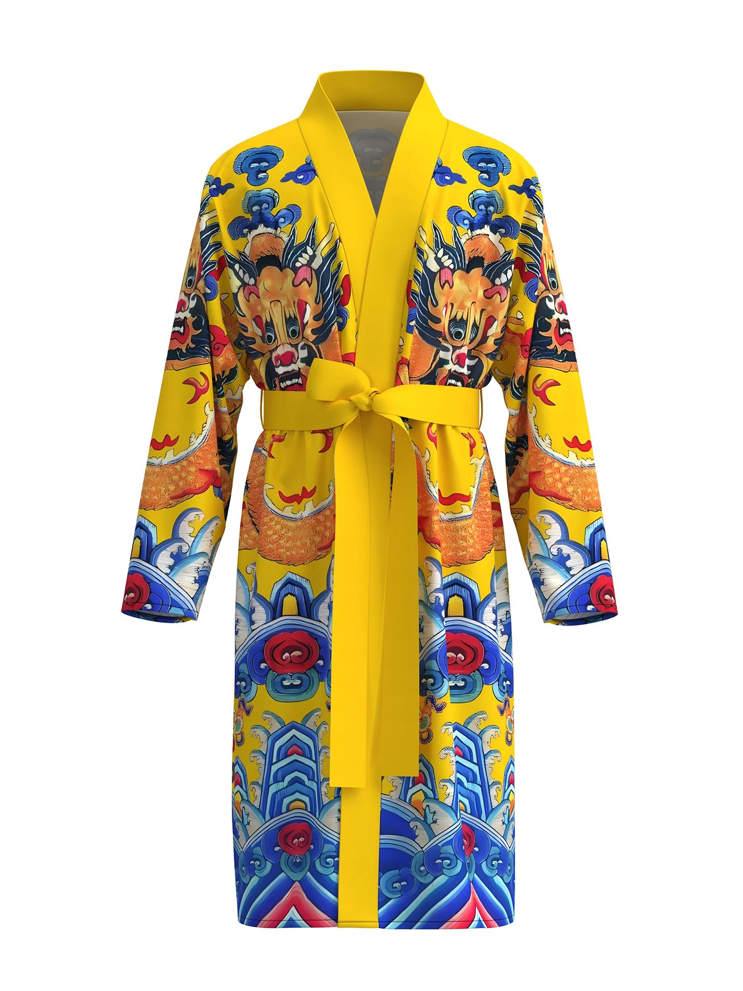 

Men's 3D printed bathrobe, ancient Chinese dragon robe, skin-friendly, quick-drying, spring and autumn thin style with belt