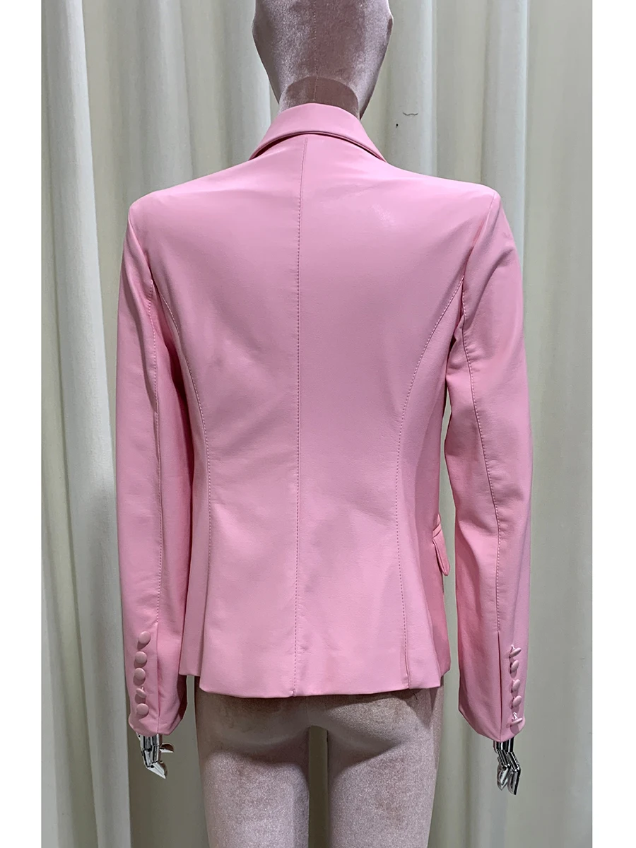 Giacca da donna in morbida pelle Pu corta rosa primavera autunno corta da donna manica lunga slim lusso elegante chic elegante giacca cappotto bianco 2025
