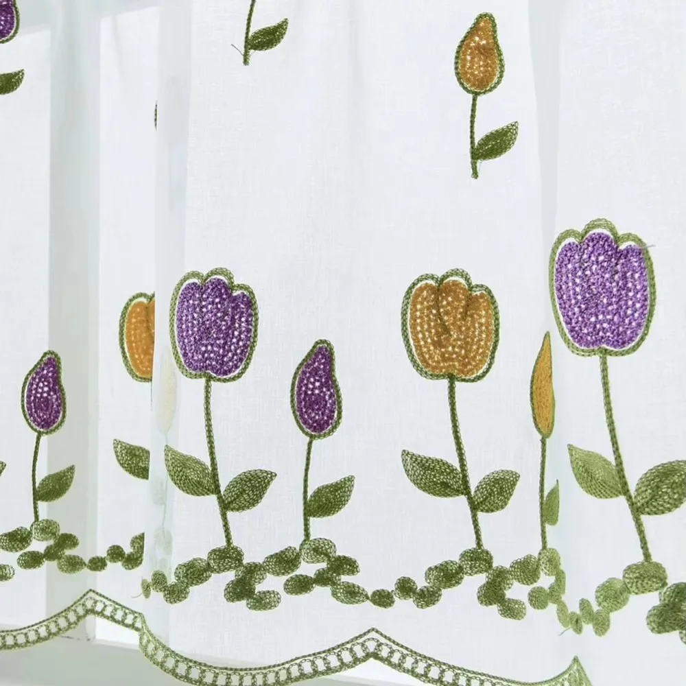 Lace Floral Embroidered Sheer Valance Curtain 39.4x19.7 Inch 1 Panel Voile Curtain for Small Window/Kitchen Window Drape Shades
