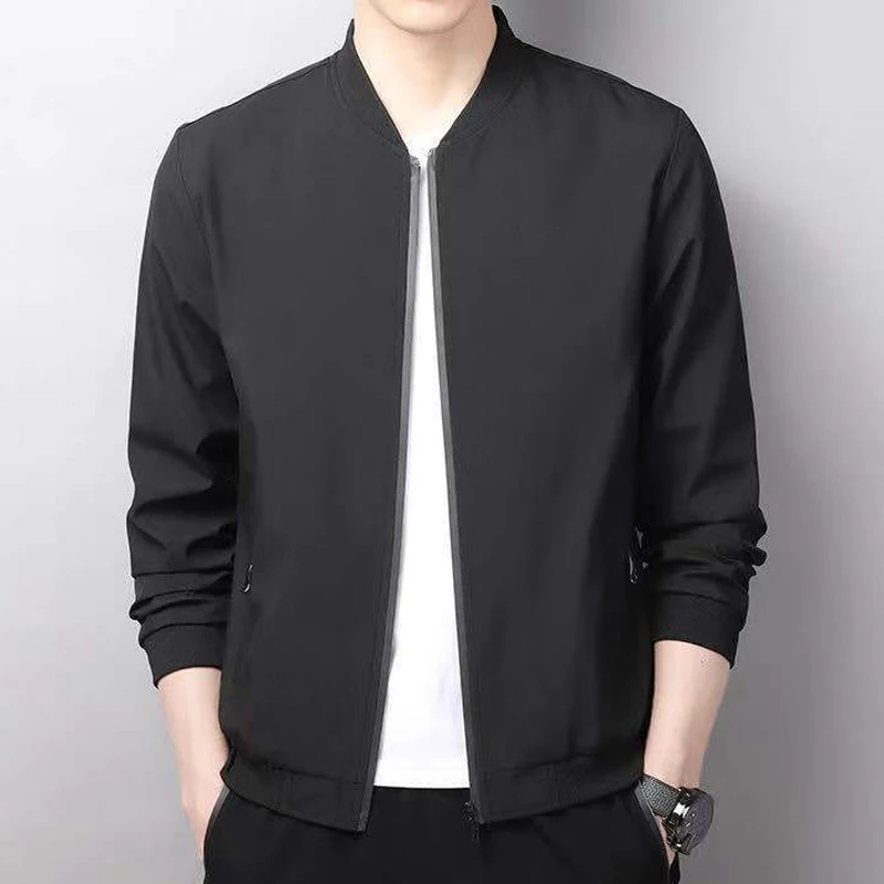 

L-3XL Повседневная роскошная мужская куртка, весна-осень, тонкая бейсбольная куртка с V-образным вырезом для мужчин, однотонная куртка на молнии, мужская верхняя одежда, топы 3XL