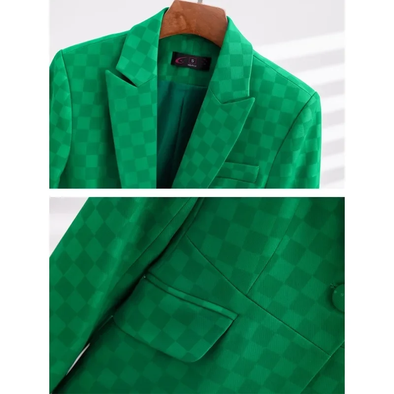 New Arrival Women Formal Blazer Black Green Purple Plaid Office Ladies Business Work Wear Jacket Female Long Sleeve Slim Coat