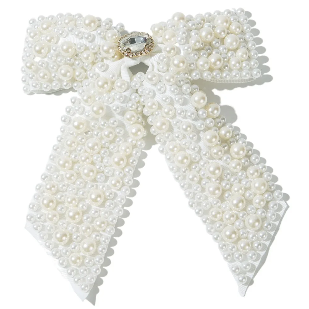 

Elegant Sweet Pearl Bow Hair Clips Hair Jewelry Beading Beads Bowknot Hairpin Fashion Heavy-duty Bow Spring Clip Bridal