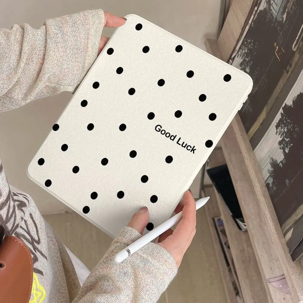 Simple Black Polka Dot Pure White Good Luck For iPad Pro Air 13 11 M5 M4 M3 M2 2 1 11th A16 12.9'' 10 9 8 Th Mini 7 6 5 4 Case
