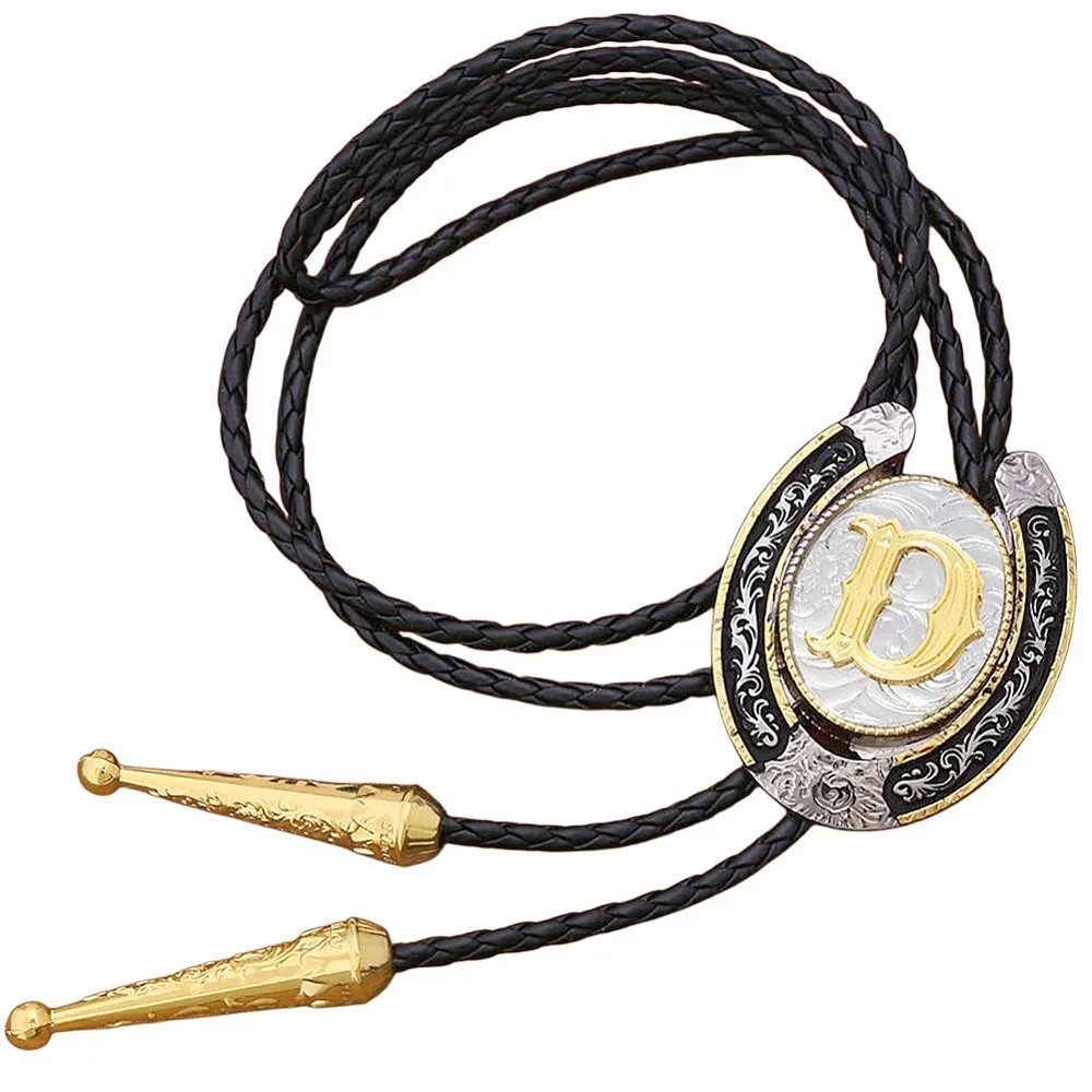 

Cowboy Western Alloy Horseshoes Letter Pendant Bolo Tie Necklaces Polyester Cord Lariat Necklaces Letter D 42.13 inch(107cm)
