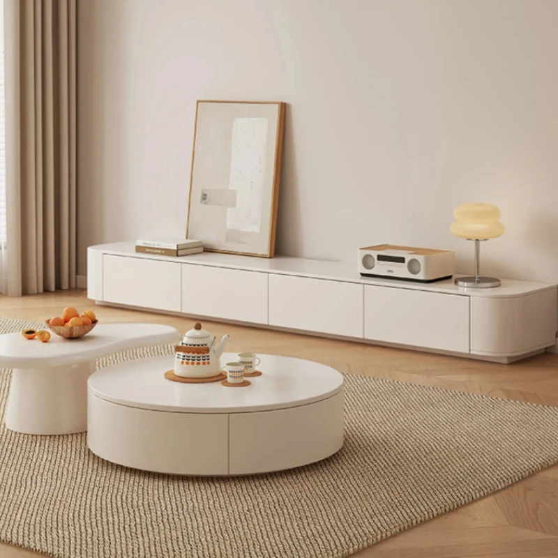 Home Living Room Furniture Modern Simple Convenient Storage Cream Wind Living Room Home Furnishing Slate Solid Wood TV Cabinet
