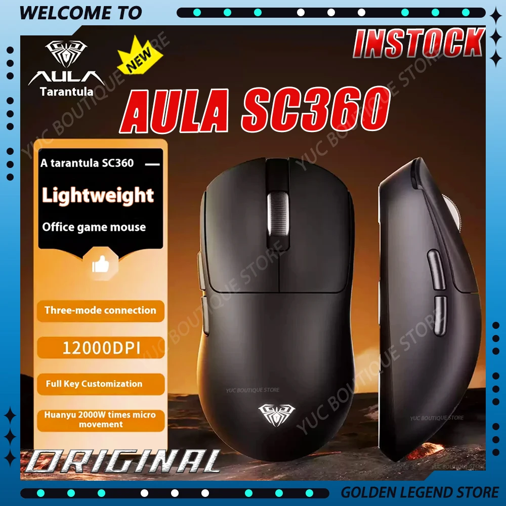 

NEW AULA SC360 Wireless Mouse Bluetooth 3-mode 2.4G Gaming Mouse PWA3311 Lightweight 300mAh Custom PC Esports Laptop Accessories