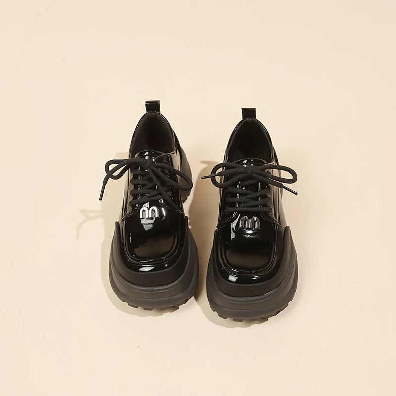 

Women Platform Loafers 2024 Spring British Style Lace-up Mary Jane Shoes Woman Japanese Jk Uniform Lolita Shoe Thick-soled Shoes