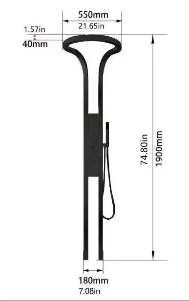 シャワーヘッドセットシステム、滝状レインフォール、多機能壁掛けパネル、黒真鍮、バスルームホテル