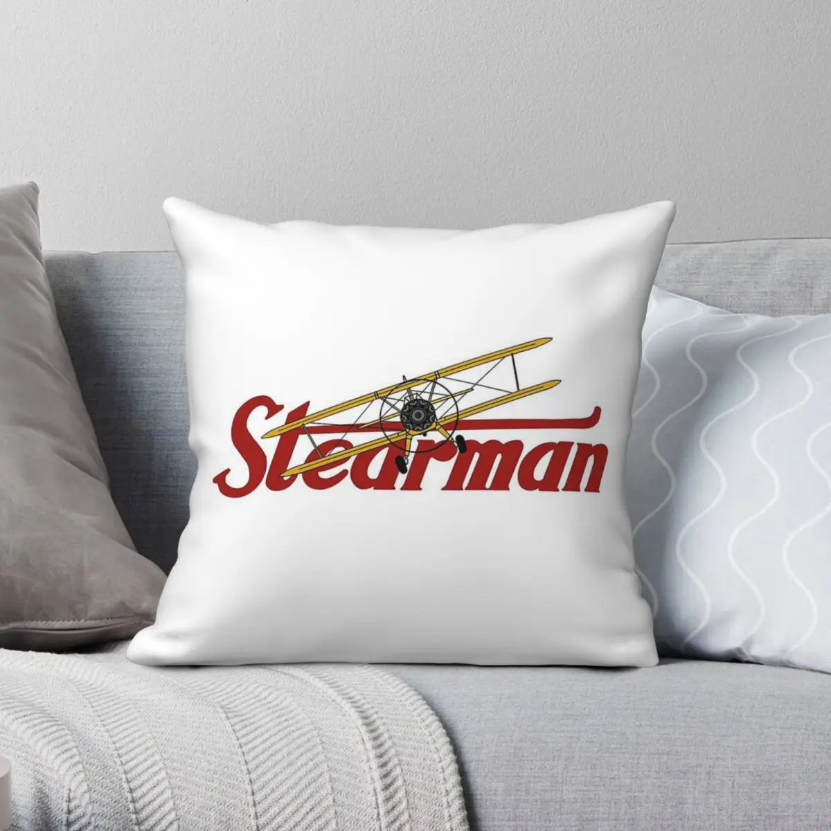 Boeing-Stearman Model 75 Square Pillowcase Polyester Linen Velvet Creative Zip Decor Throw Pillow Case Bed Cushion Cover