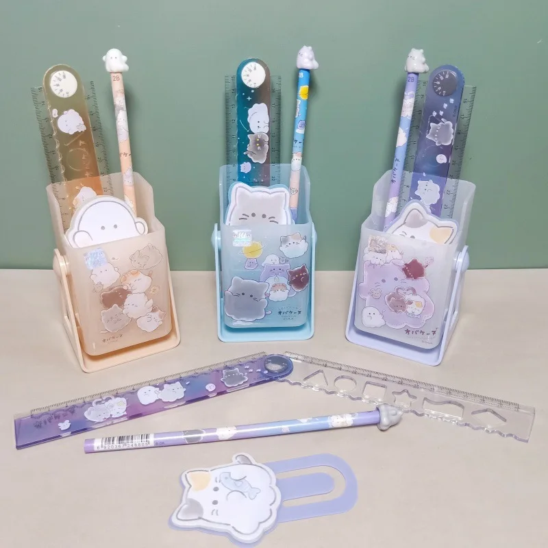 Cartoon Stationery Set Learning Gift Box Include Folding Ruler Bookmark Stick Note Rotating Pen Holder Pencil Student Stationery
