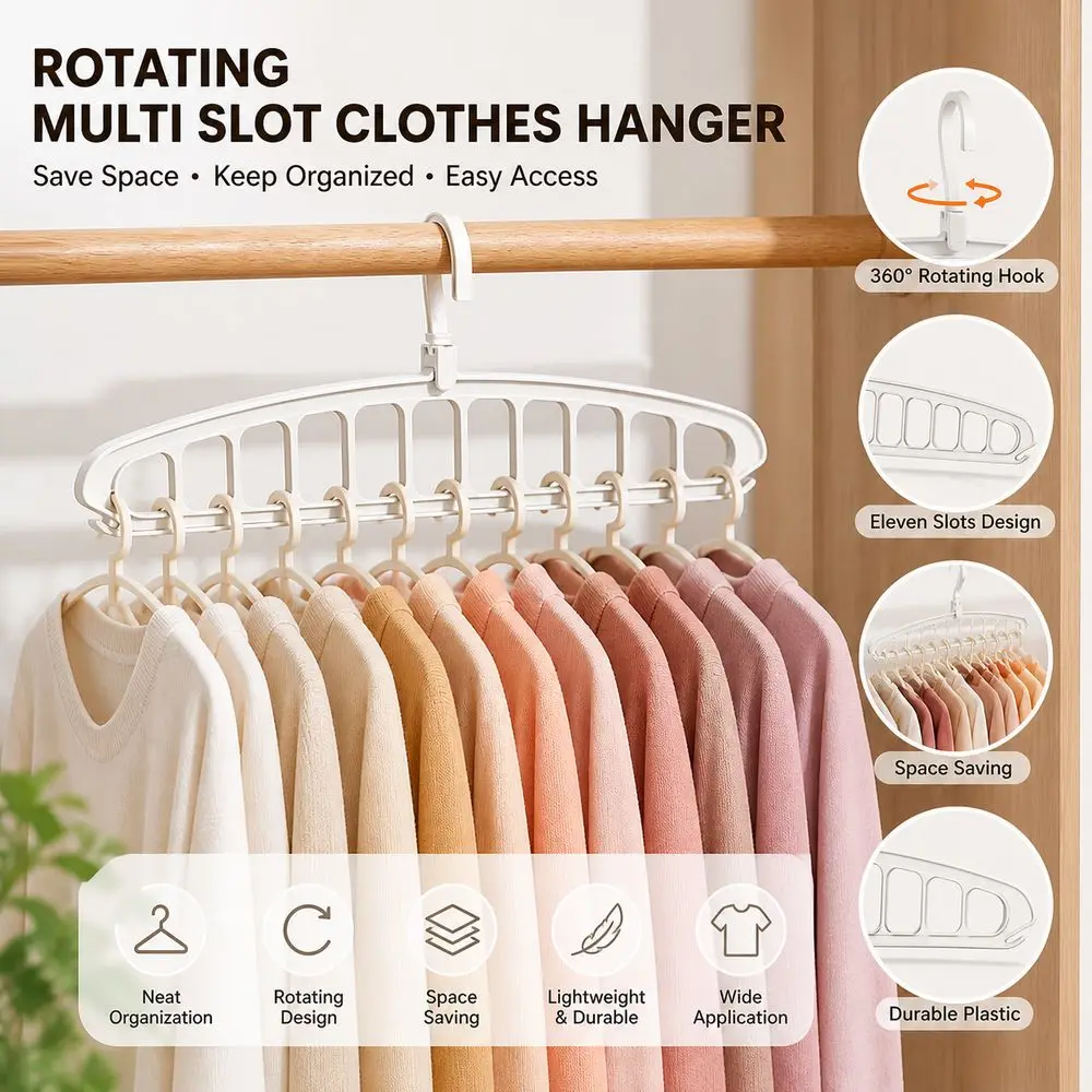 Folding Rotating Hanger Multi Slot 11 Holes Clothes Hanger Space Saving Rotating Wardrobe Storage Rack Dormitory Organization