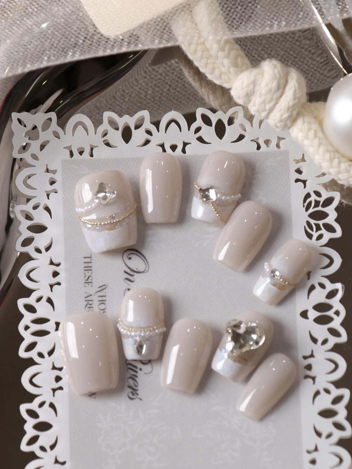 10Pcs Press on Nails Short White Nail Flash Diamond Butterfly Press on Fake Nails Includes 1 Sheet of Adhesive Tabs & 1 Pc Mini File