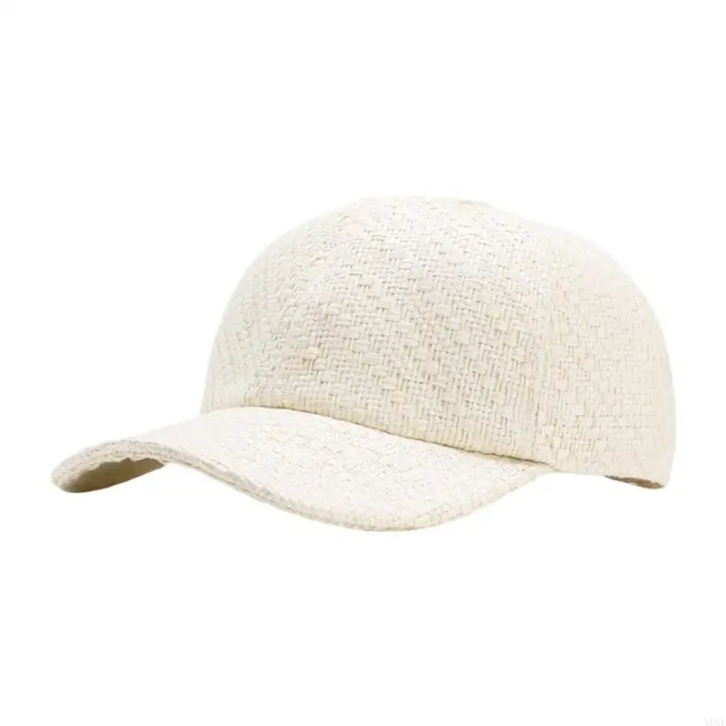 Straw Baseball Cap for Women and Men, Textured Summer Sun Hat with Adjustable Back Closure for Beach Walks and Travel Y08E
