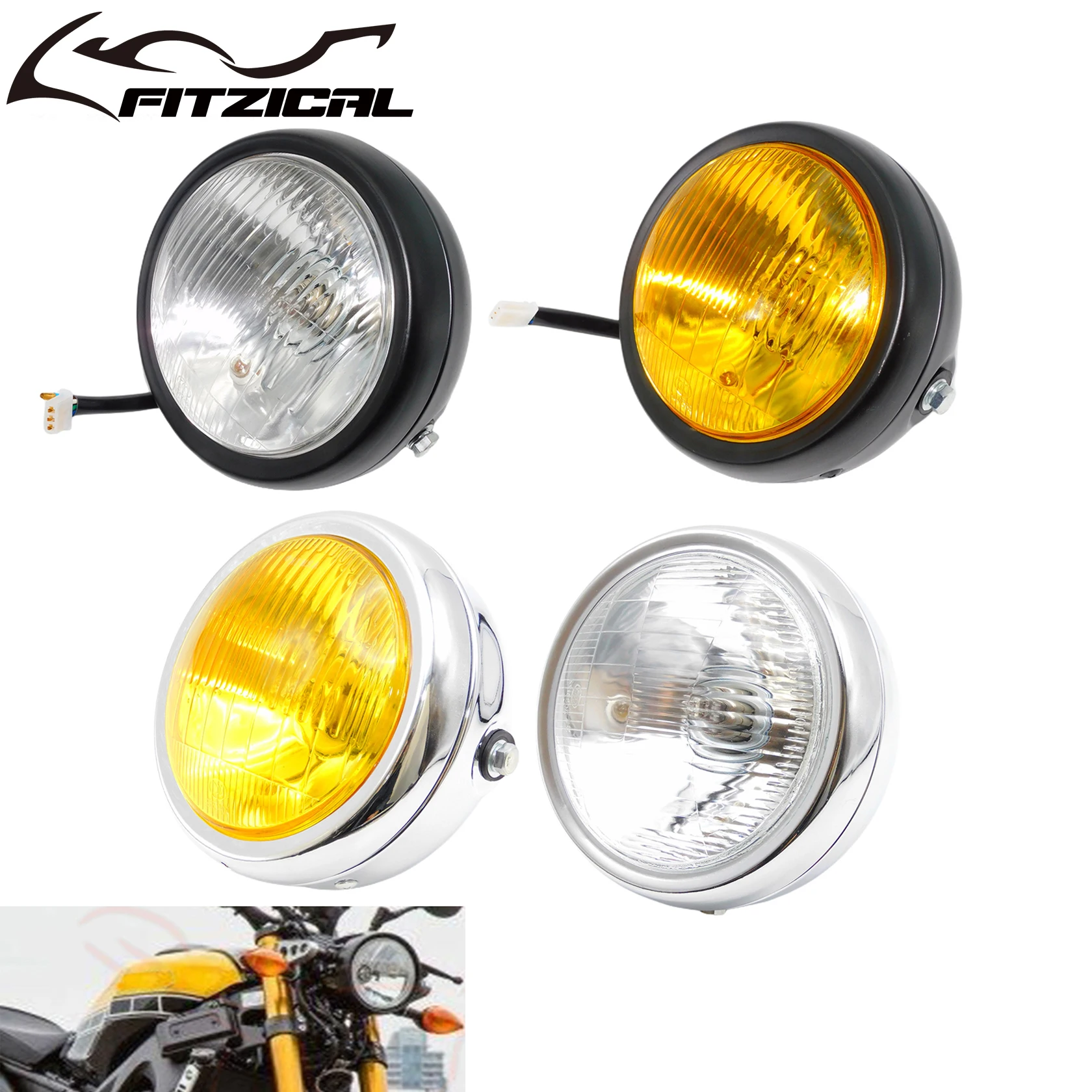 Motorcycle 5.75'' Headlight Metal Retro Halogen Front Light 12V Black/Chrome For CG125 For GN125 For Harley Cafe Racer Custom