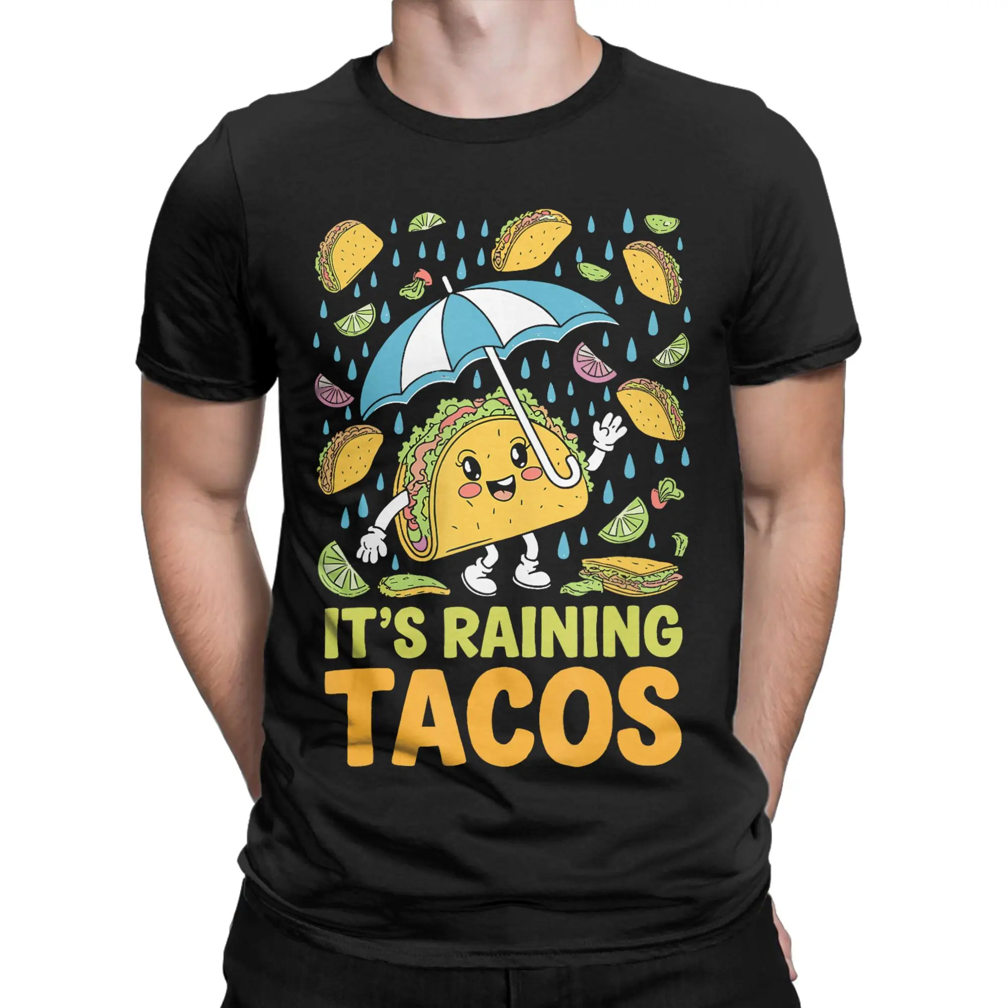 Taco in the Rain Men T Shirt  Fashion Tees Short Sleeve Crewneck T-Shirt Pure Cotton Printed Clothing