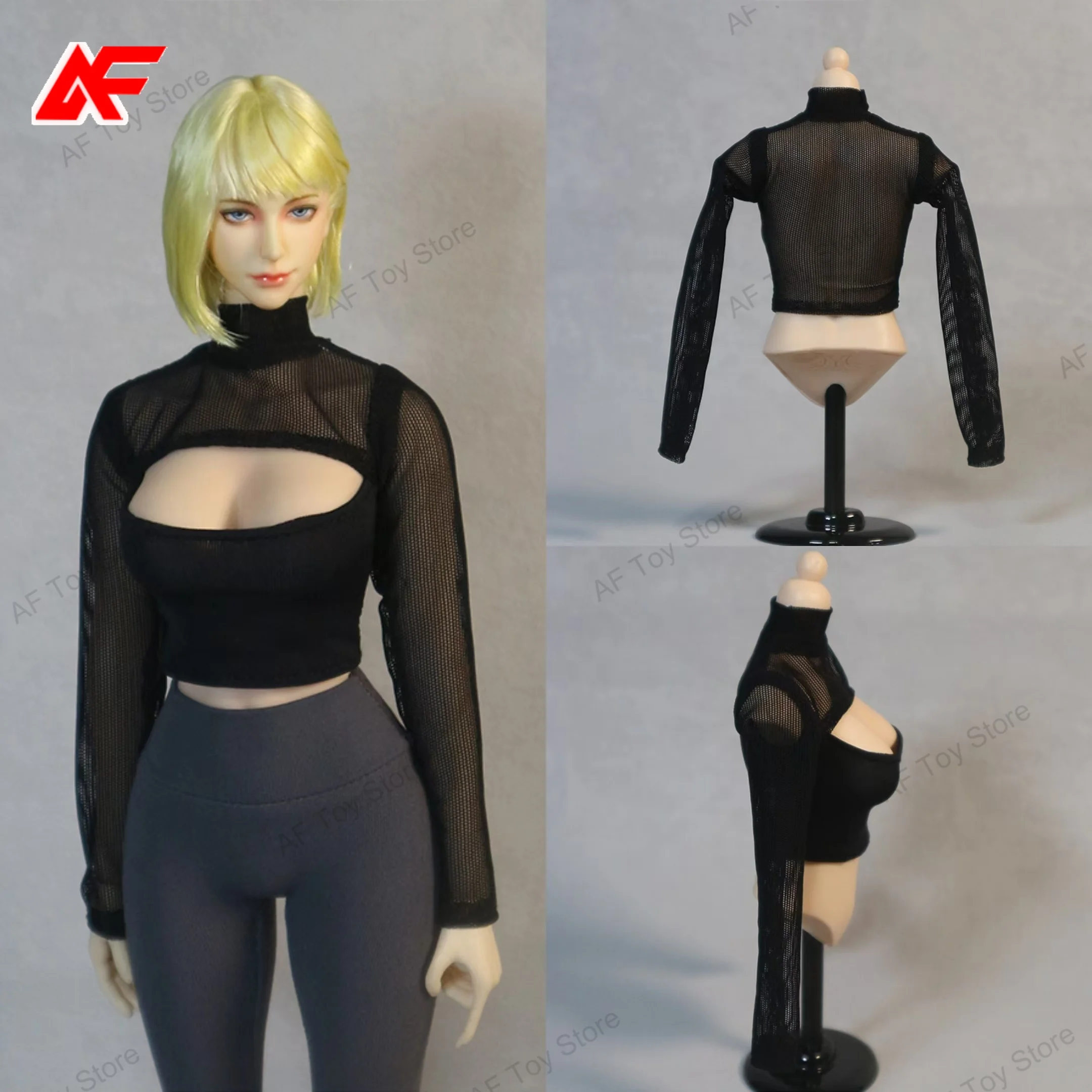 

DMTOYS DF076 1/6 Scale Black Mesh Splicing Hollow T-shirt Fit For 12'' TBL PH JO ANT Female Action Figure Body Dolls