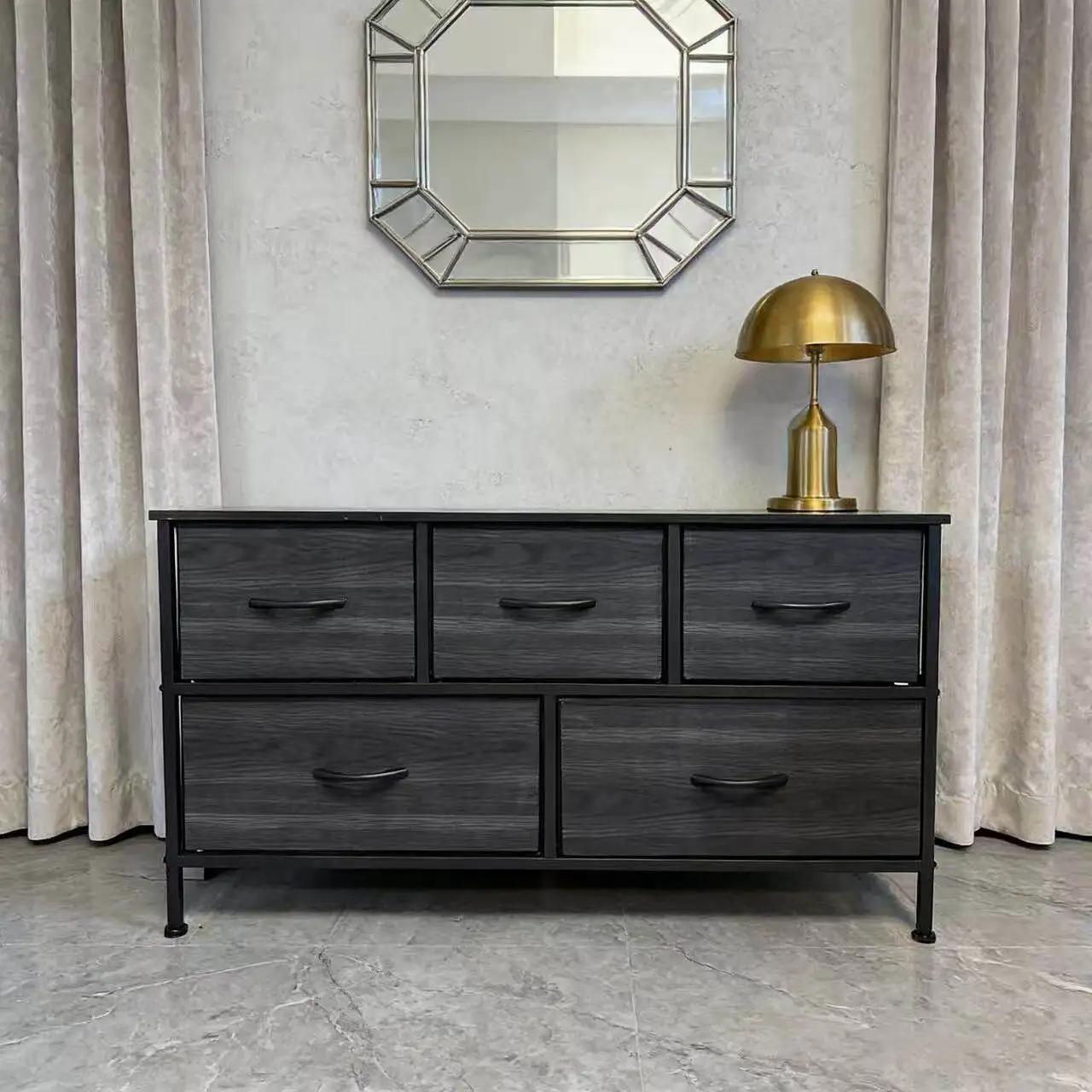 Modern wind large-capacity chest of drawers black simple large-capacity storage cabinet non-woven drawer bedside table