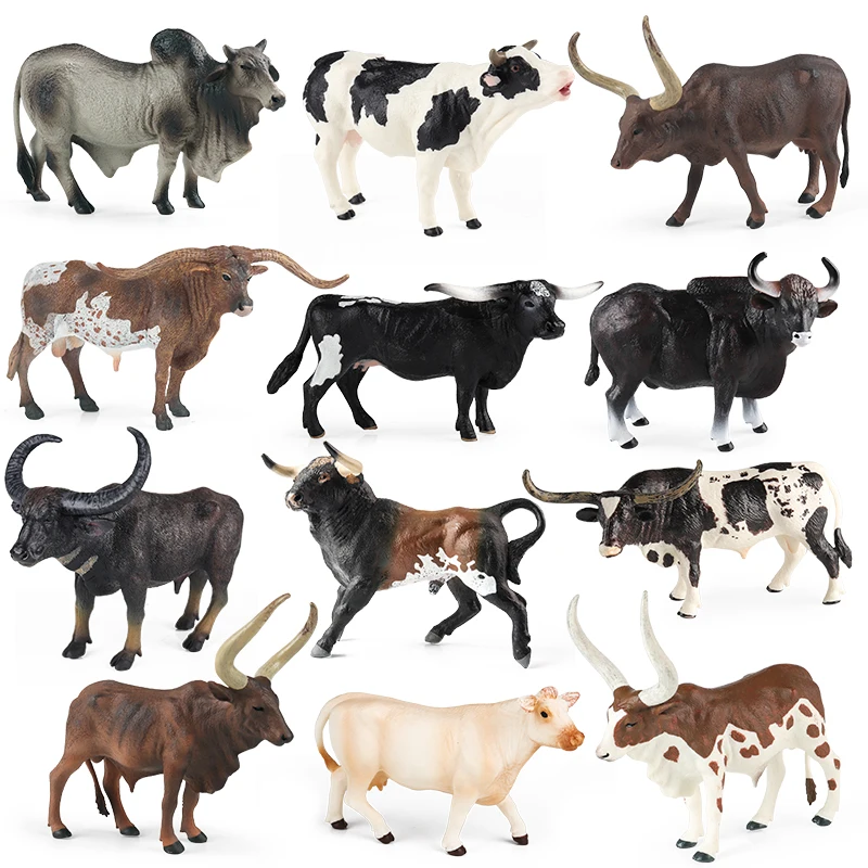 Oenux, animales de granja, toreo, búfalo, Zebu, ganado, becerro, toro, buey, aves de corral, colección de figuras de acción, juguete de modelo de Pvc sólido, regalo para niños