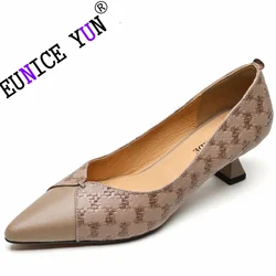 1948 eunice yun】cinturino con fibbia a punta in vera pelle di marca scarpe da donna tacco basso sottile Comfort Sexy Retro nuovo arrivo 34-41