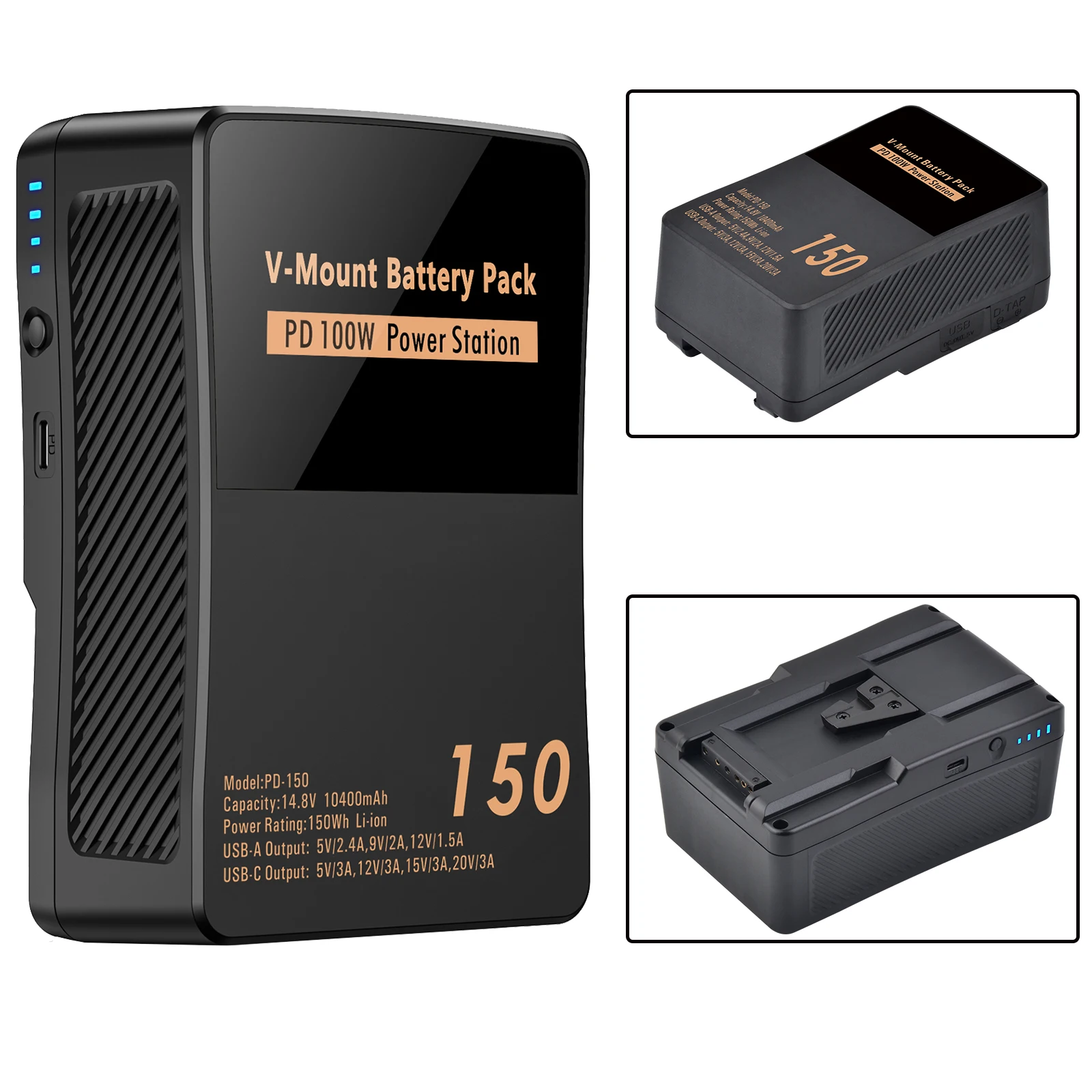 100W PD-150 V-Mount Battery Pack Lens-style V Mount with PD100W USB-C Cable for Camera Video Camcorder Monitor lights Blackmagic