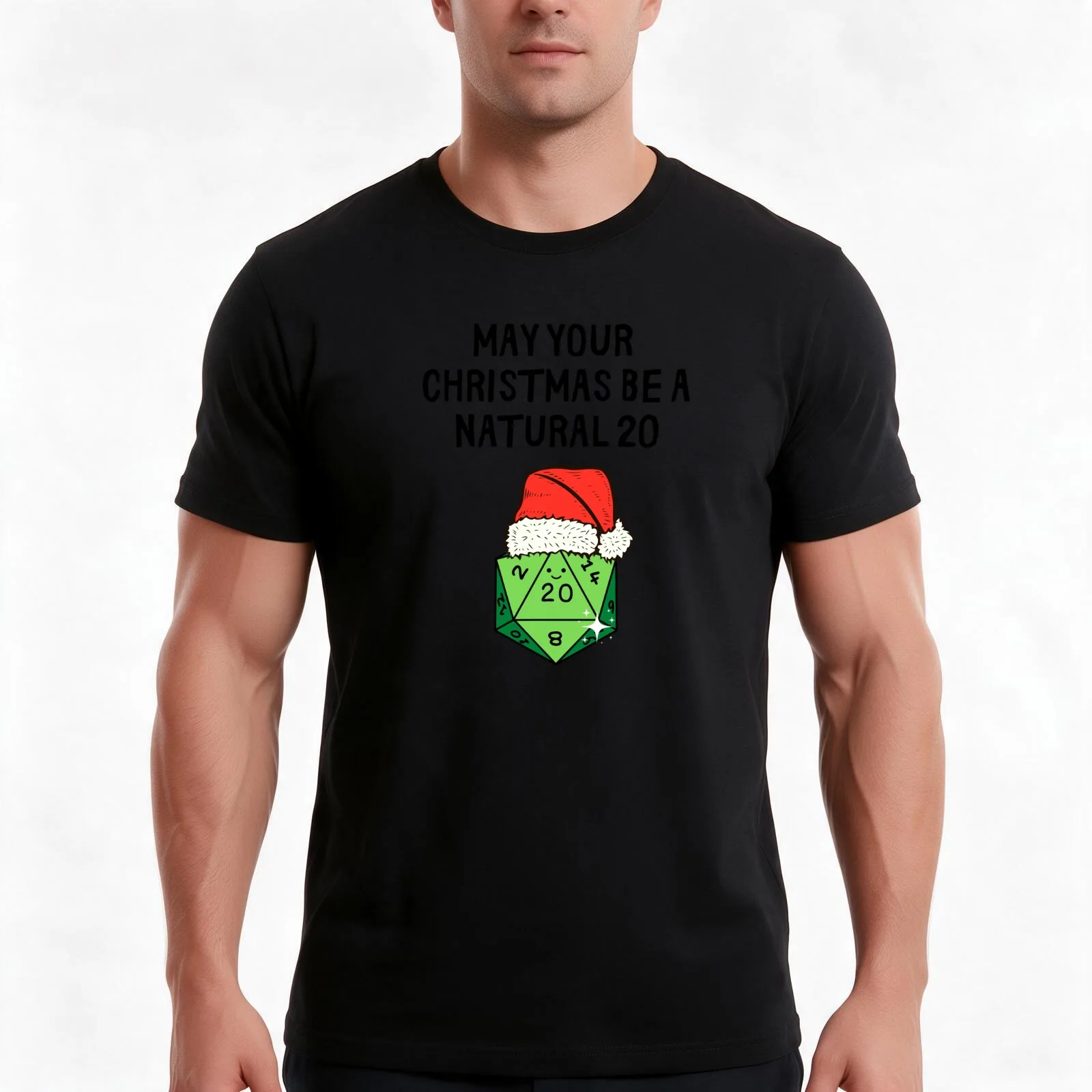 May Your Christmas Be A Natural 20 D&D Xmas Print T-Shirt, Summer Casual Cotton Tee, Oversized Streetwear Tops, Unisex Men Women
