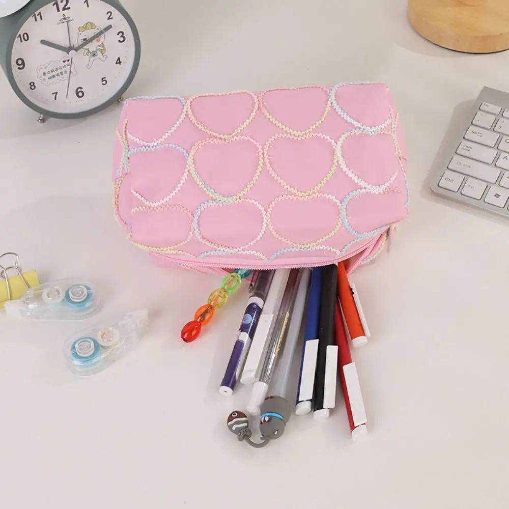High Quality Love/Stripe Pattern Pen Bag Large Capacity Multifunctional Pencil Case Portable Stationery Bag Students